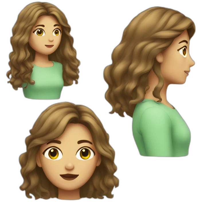 woman, long hair, one eye brown, one eye green emoji