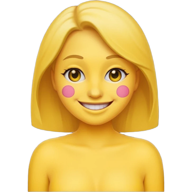 female noseless noseless noseless yellow smiling emoji with tits, full body dark black eyes emoji