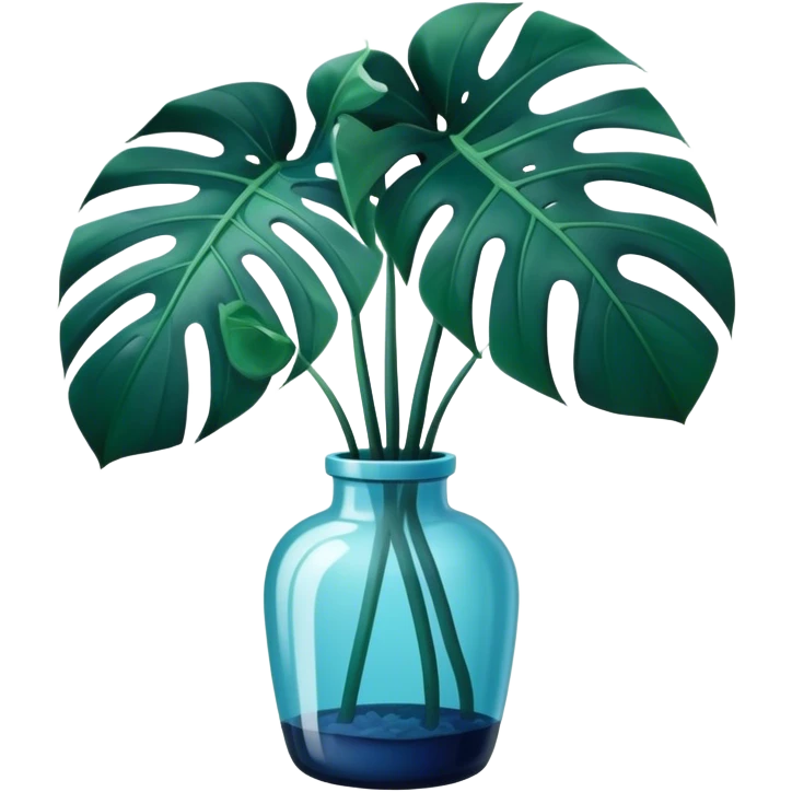 Aesthetic monstera flower in deep bottle green color in a beautiful blue pot emoji