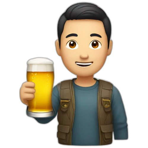asian with beer emoji