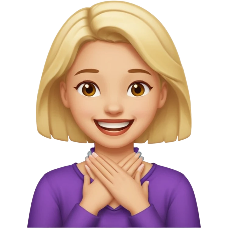 A girl with her hands crossed on her neck laughing emoji