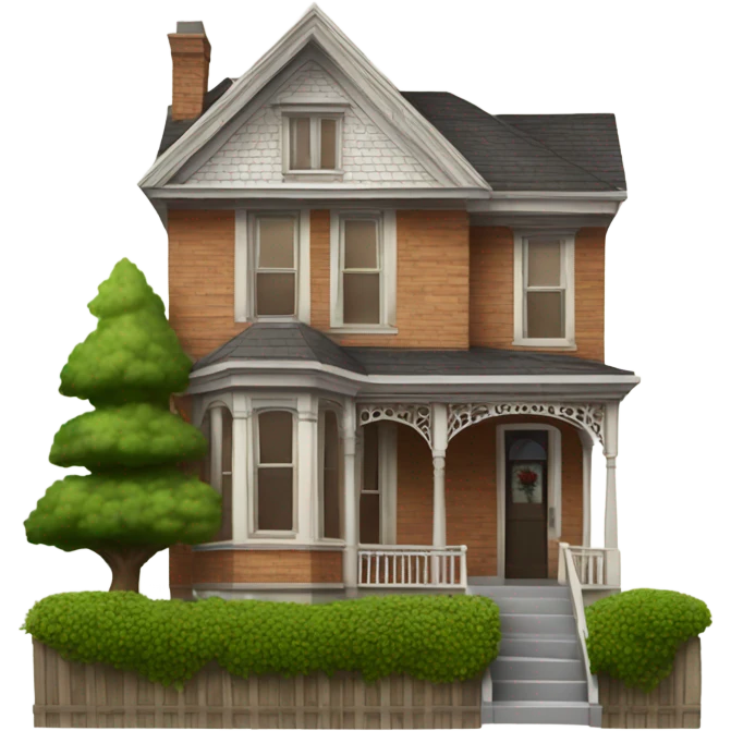 Victorian cedar siding house with a tree in the front emoji