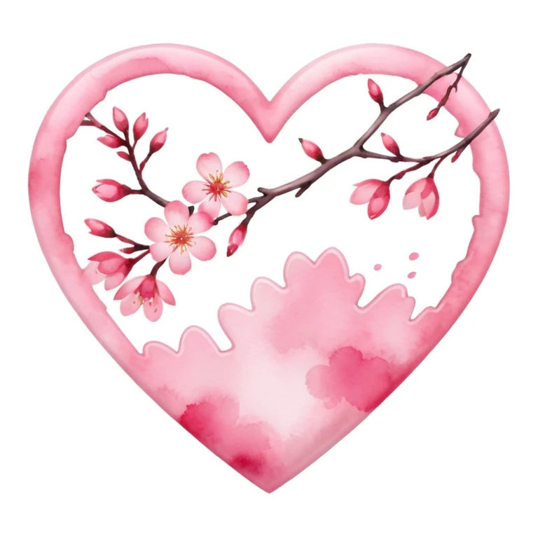 heart with sakura and watercolor effect emoji
