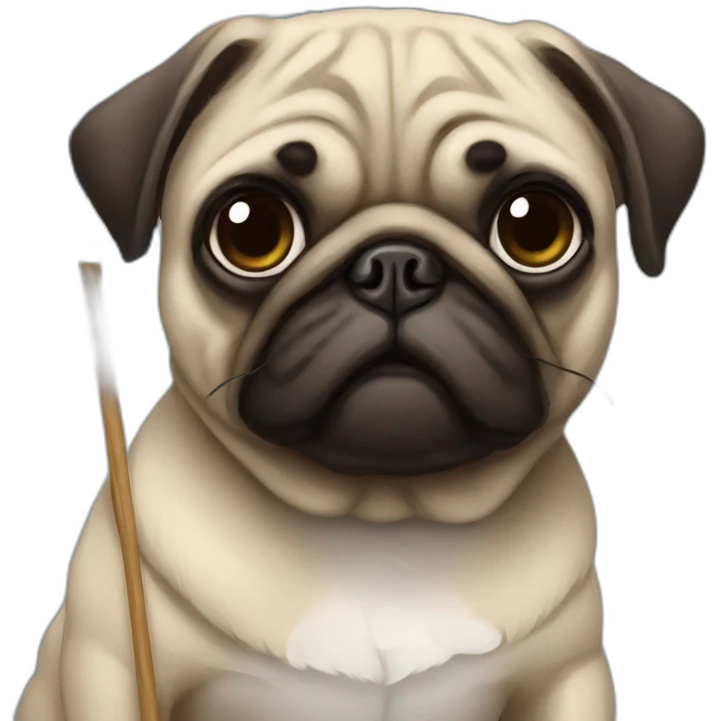 pug holding a inverted finnish flag emoji
