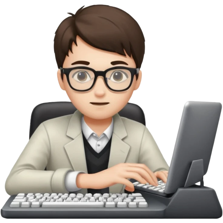 young programmer, focused, typing on keyboard emoji