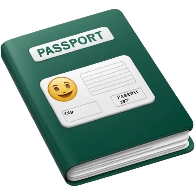 clean dark green passport with long white airline tickets sticking out, modern minimalist, emoji style emoji