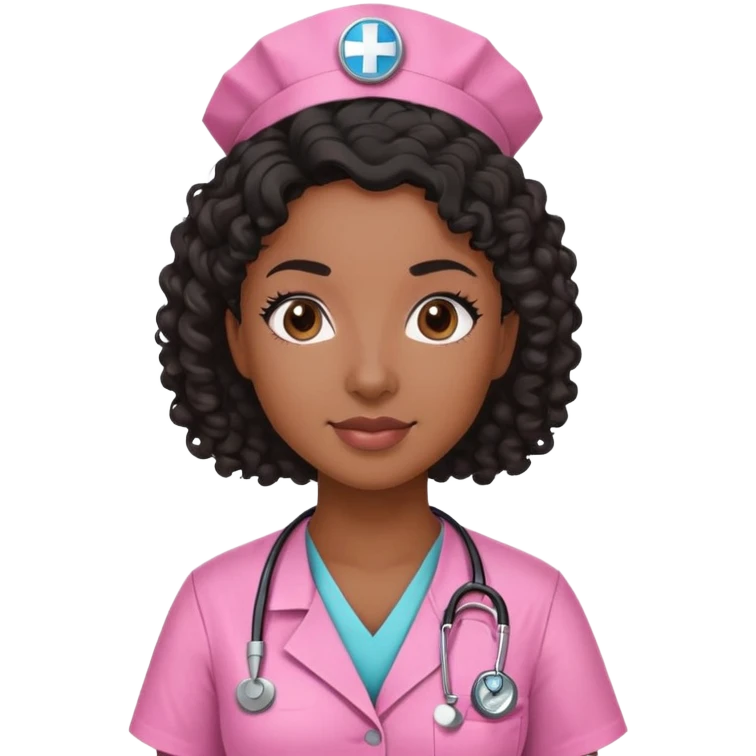 Black woman nurse brown skin pink scrubs with rn badge curly black hair  emoji