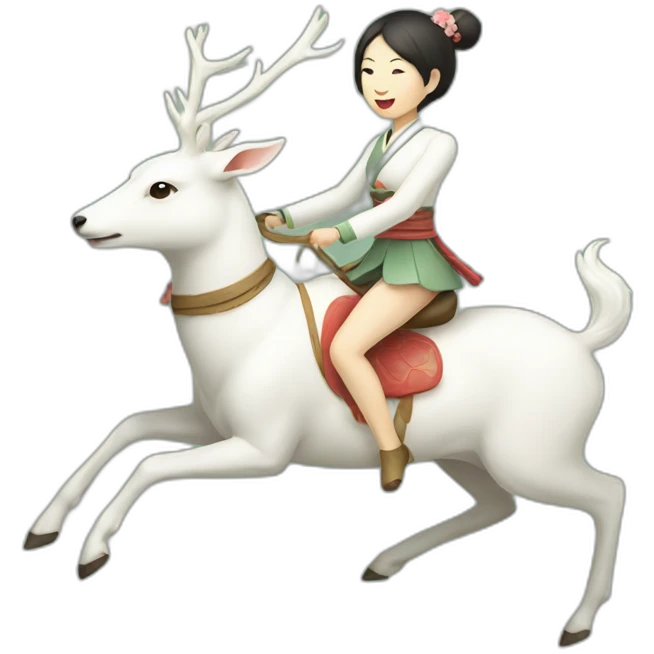 A Japanese womanriding a white deer emoji