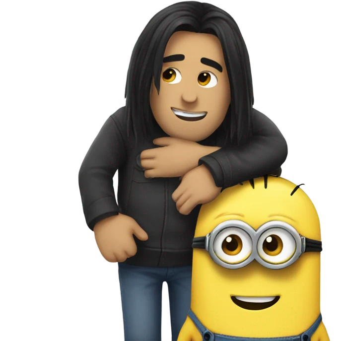 black hair men hugging a minion  emoji