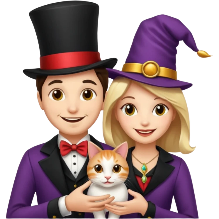 magician couple and their pet cat emoji
