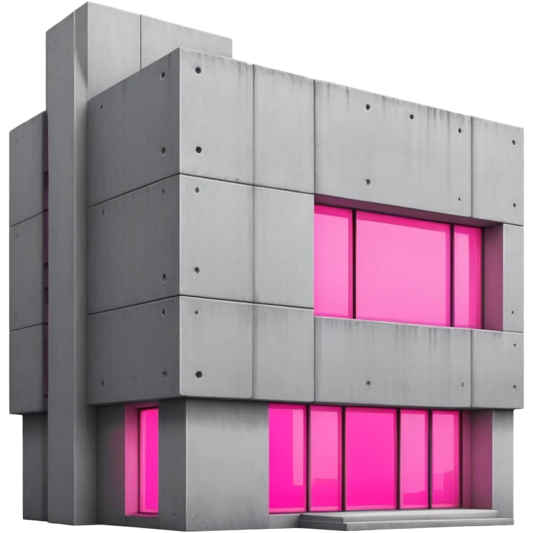 Minimalist gray concrete building with one window glowing bright pink, brutalist architecture emoji
