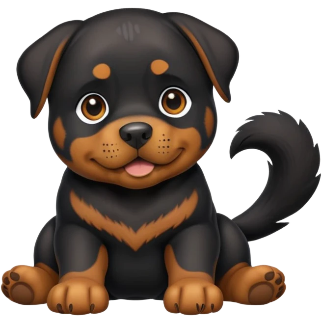 cinematic-[rottweiler]-realistic-full-body-sitting-emoji,-tail-resting-loosely-beside-its-paws,-head-tilted-dramatically, -sleek-[Black and brown]-fur,-simplified-yet-realistic-focused-features,-highly-detailed,-glowing-with-an-almost-sarcastic-glow emoji