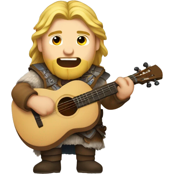 one caucasian bard with citar singing with one norse wiking emoji