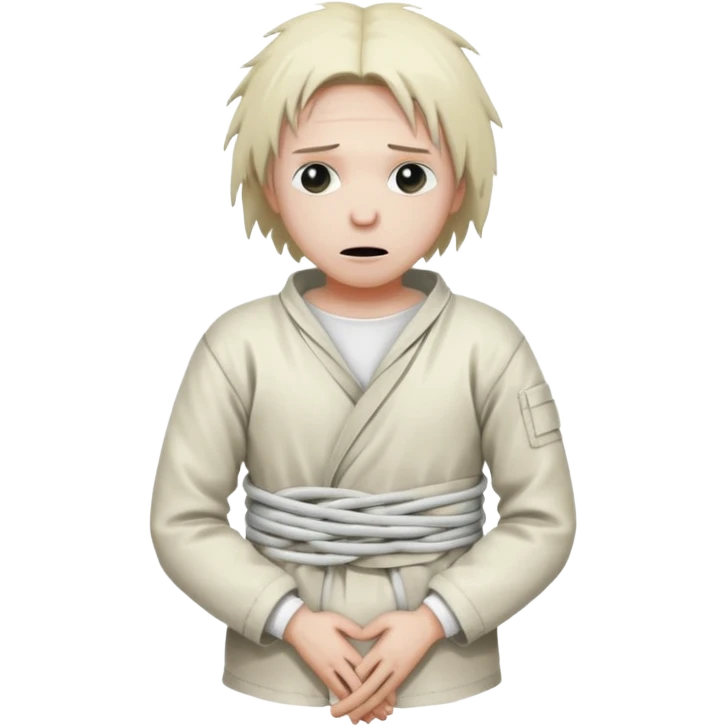 a patient in a psychiatric hospital, in a straitjacket with his hands tied behind his back emoji