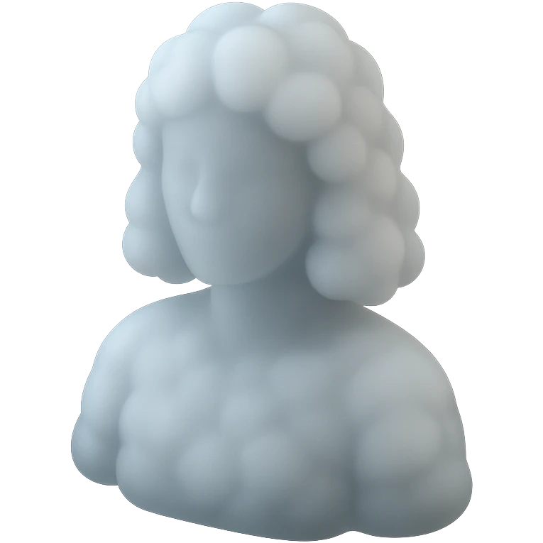 person looking straight ahead, composed entirely of white fluffy convex clouds, shoulder length, matte glass style emoji