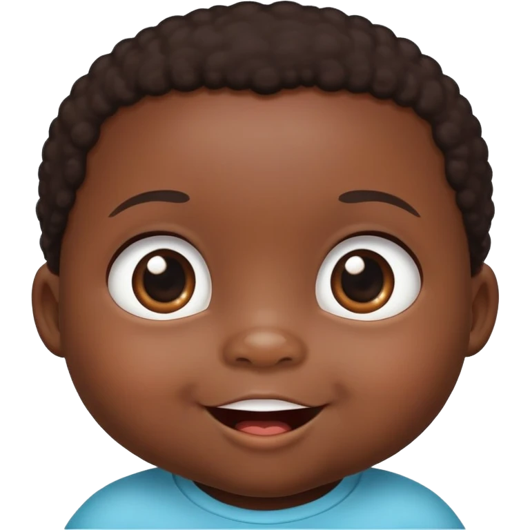 Adorable black baby with chubby cheeks, bright happy smiling eyes, looking intelligent and curious emoji