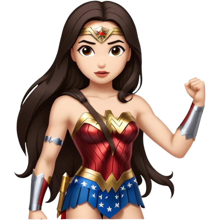 Create a girl with long dark brown straight hair that looks like wonder woman of the social media world emoji