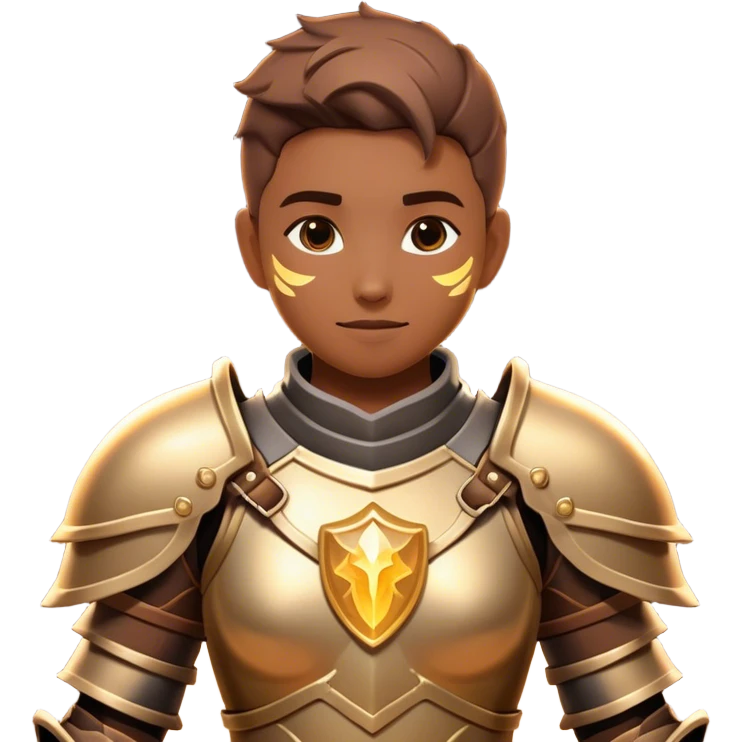Clash of Clans aesthetic: Cinematic Playful 3D Isometric Armor Portrait Emoji, rendered in a 3D vector-style similar to standard emojis with minimal shading and bold, simplified shapes. A compact, distinct form with signature details, softly glowing with a fantasy RPG magic charm. Simplified yet unmistakably iconic, highly detailed and consistent, glowing with a soft radiance and high shine. Stylized with a touch of heroic grandeur and a soft glowing outline, capturing the essence of a beloved gaming relic with a friendly, playful manner! emoji