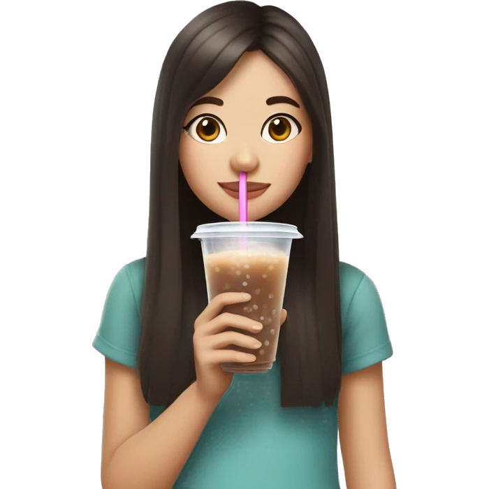 Girl with dark brown hair drinking a bubble tea  emoji