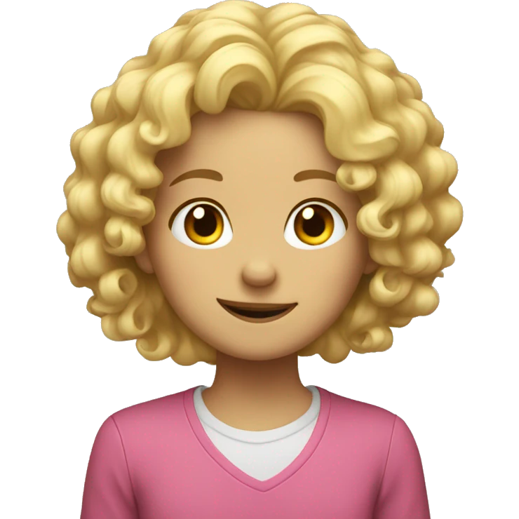 a blond girl with curls who is a little tired but also happy emoji
