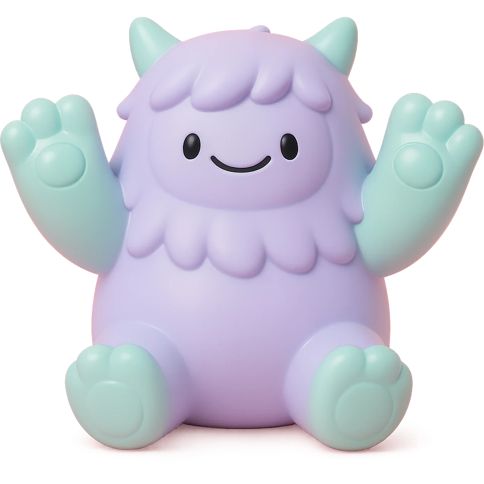fluffy monster with oversized paws, smiling, soft lavender and mint green colors emoji