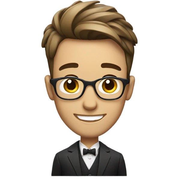 smiling male in stylish attire with glass emoji