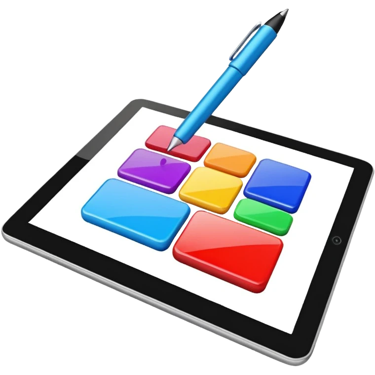 A digital pen drawing colorful rectangules on a tablet emoji