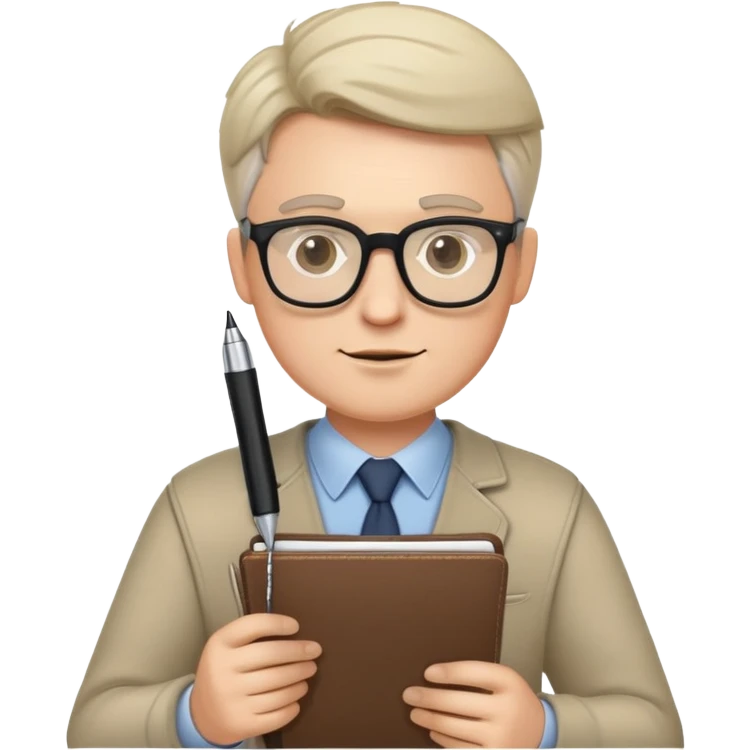 white male journalist holding notepad and pen wearing glasses emoji