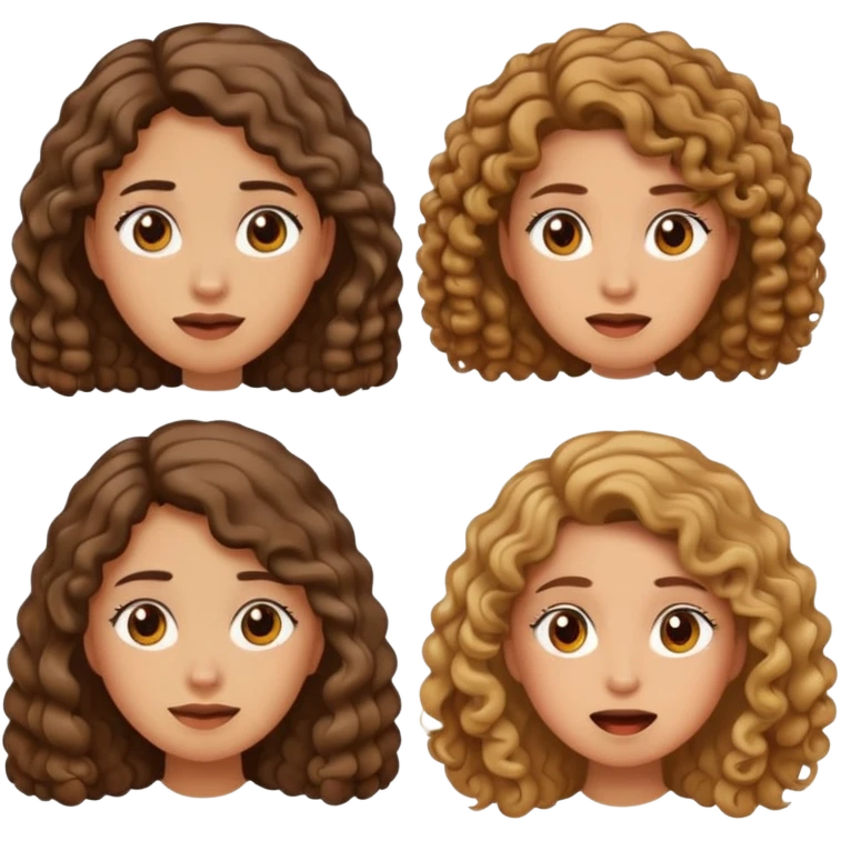Embarrassed face with hand up, then three different female emojis: woman with long hair, short hair, and curly hair emoji