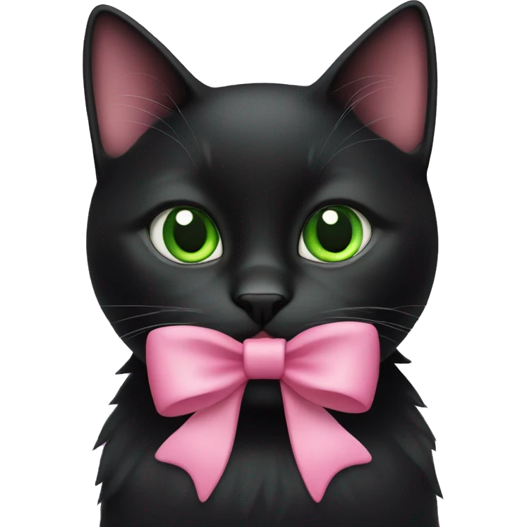 Black cat with green eyes with pink bow necklace  emoji