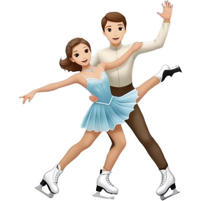 An icon showing elegant figure skates in close-up on a glossy ice surface, with a graceful skater performing in the background. The scene is set inside a grand indoor ice arena with spotlights, decorative banners, and a cheering audience. Transparent background. emoji