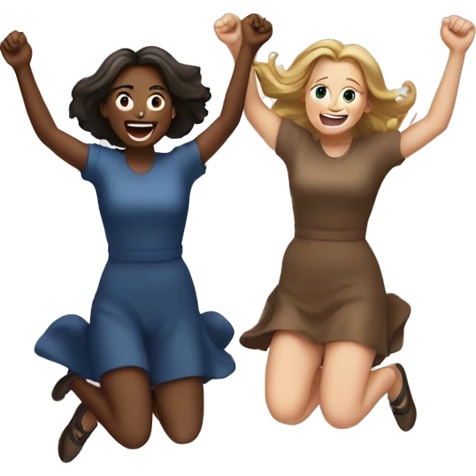 Two brunette white women, jumping up excitedly emoji