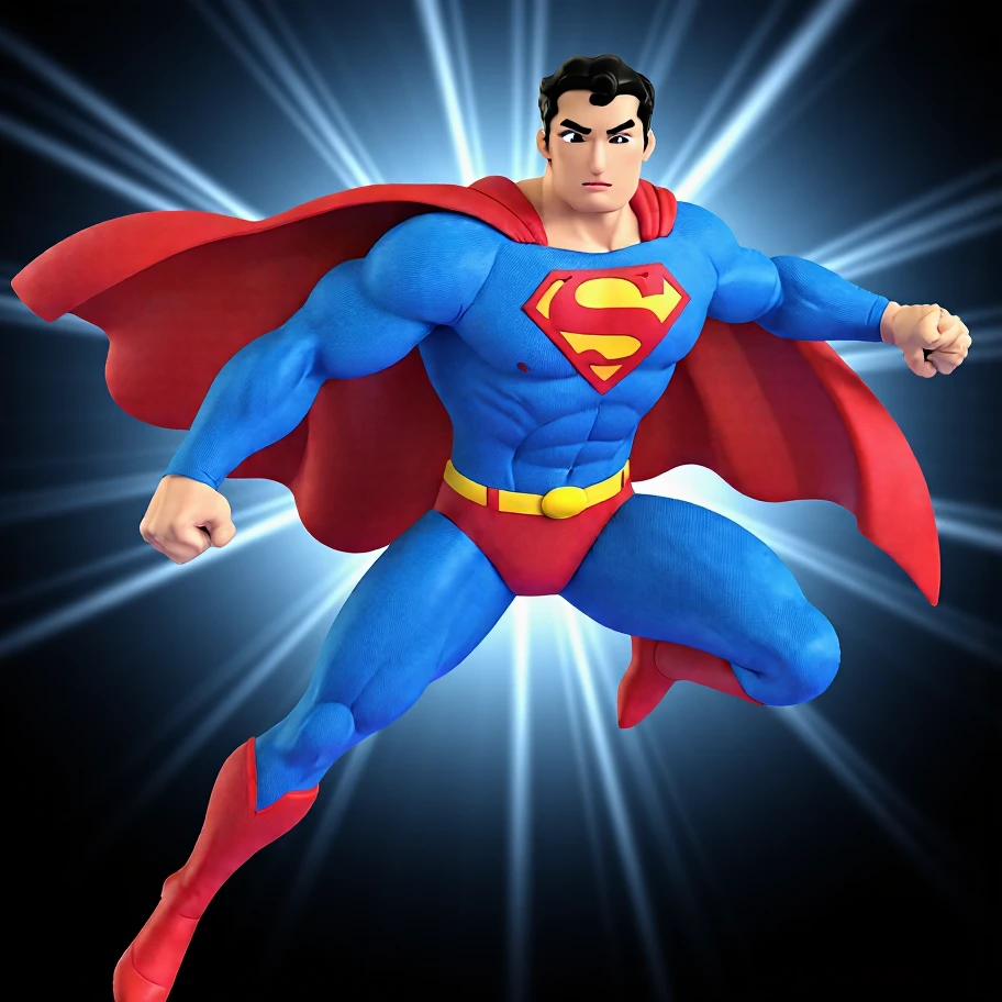 Add dramatic lightning effects in the background, keeping the style ultra-realistic, vibrant, and energetic, with no background behind Superman (transparent). emoji