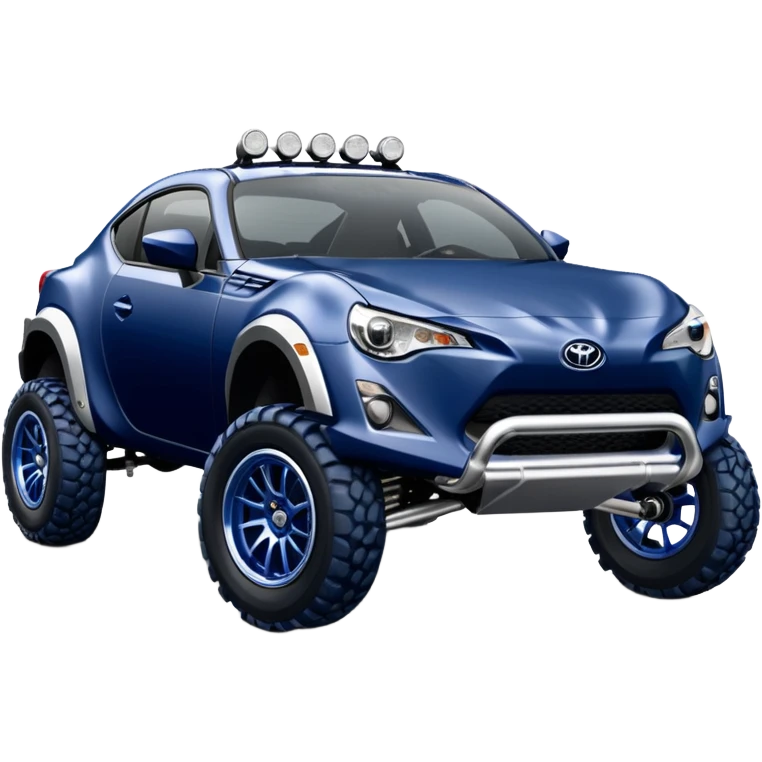 Long wheelbase widened pearly midnight snow dark blue 2nd generation 2025 Toyota 86 off-road racer chrome nerf bars and silver satin wheels  emoji