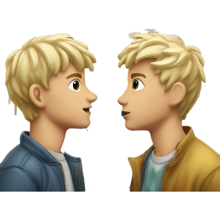 Two fair-haired boys are kissing against the backdrop of the Berlin Gate. emoji