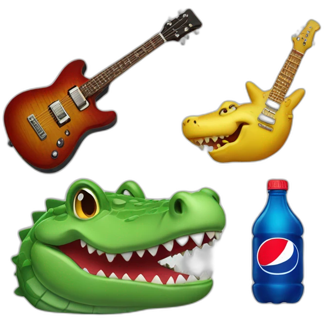 Crocodile with guitar and a bottle with pepsi emoji