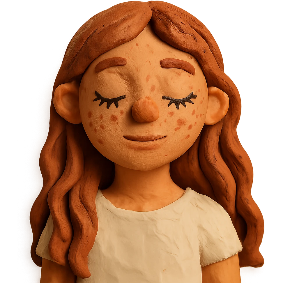 adolescent girl with long wavy hair, freckles, long eyelashes, white top emoji