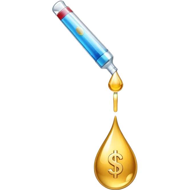 pipette positioned above a golden drop with a dollar sign inside the drop emoji