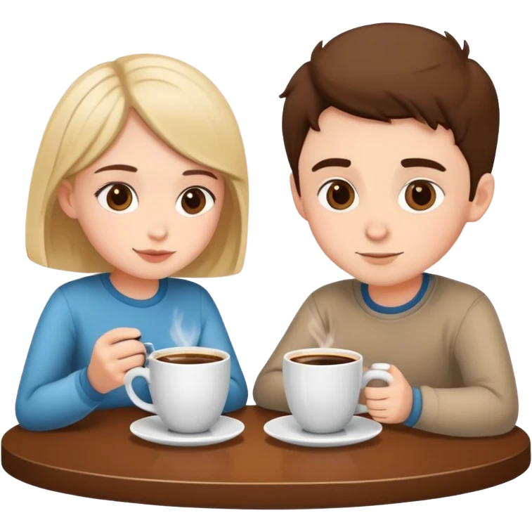 simple and clear boy and girl sitting at a table sipping coffee emoji