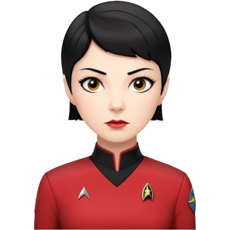 female Vulcan with short black hair in Starfleet red uniform (Star Trek) no green face emoji