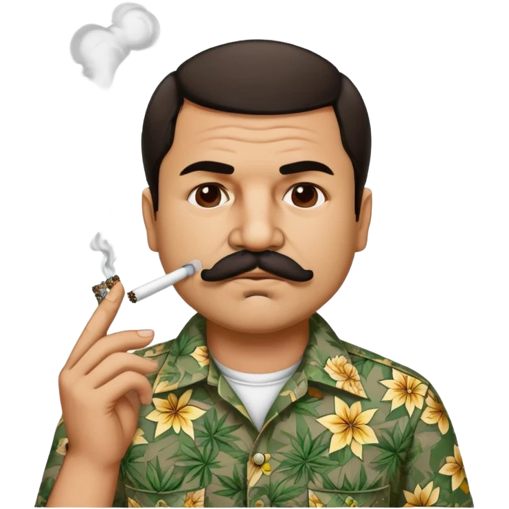 Mexican drug lord El Chapo with mustache and patterned shirt, smoking weed emoji