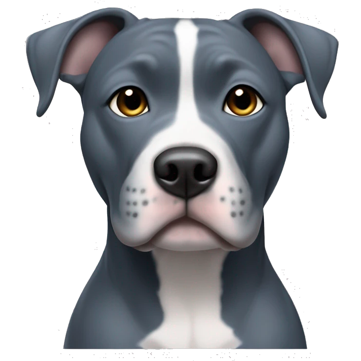Blue Staffordshire terrier with a white belly and white paw tips, gray muzzle, cut-opped ears emoji