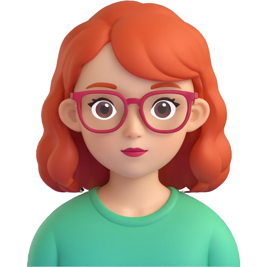 A red-haired girl with blond eyebrows and square glasses emoji