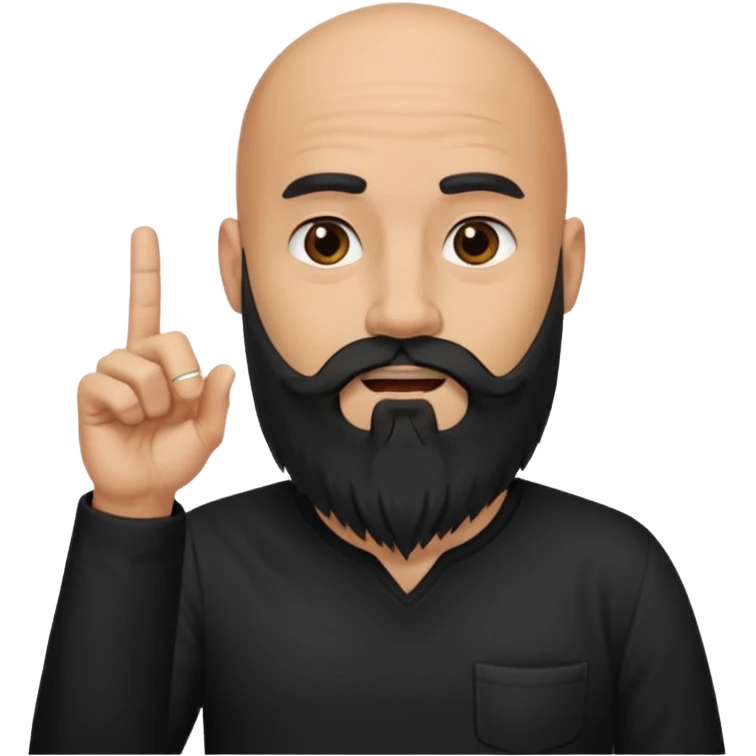 A bald man with a bushy black long beard sticking his middle finger up emoji