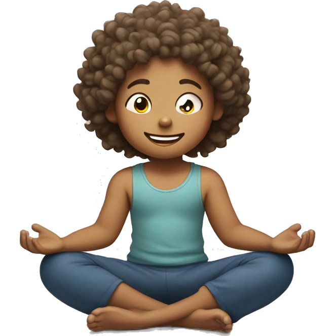 happy scandinavian kid with curly hair meditating in lotus position emoji