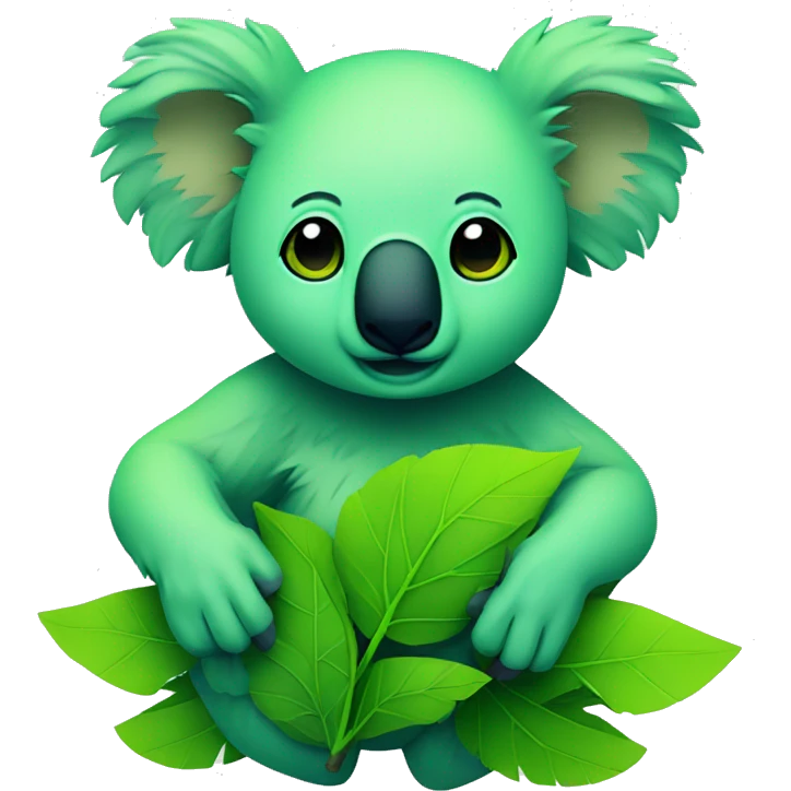 neon green koala with green leafs emoji