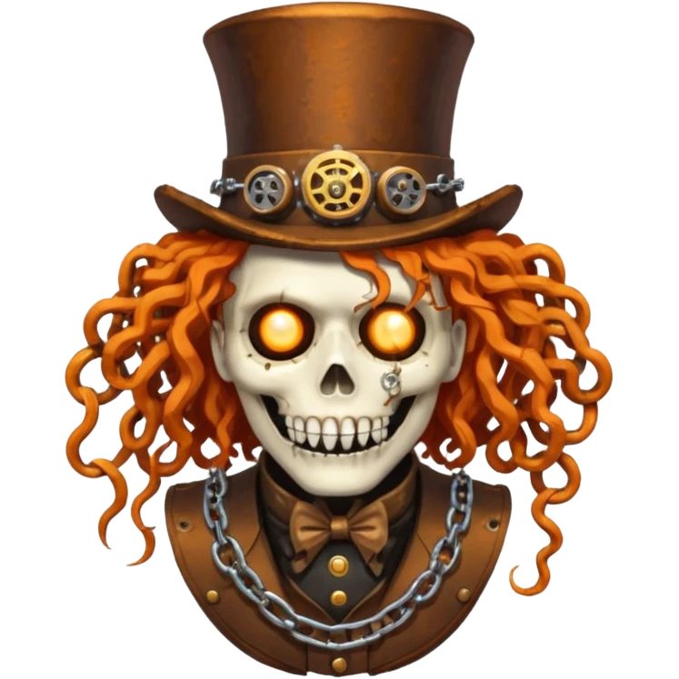 steam punk Megadeth - corpse made of rusty metal with chains on its teeth, huge curly orange hair emoji