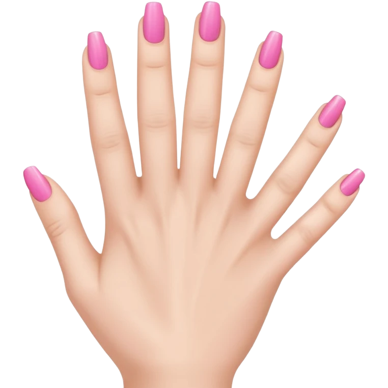  pink  close-up of a human hand with exactly five fingers, beautifully manicured nails, glossy pink nail polish, elegant nail shape, soft lighting, realistic style, isolated on transparent background" emoji