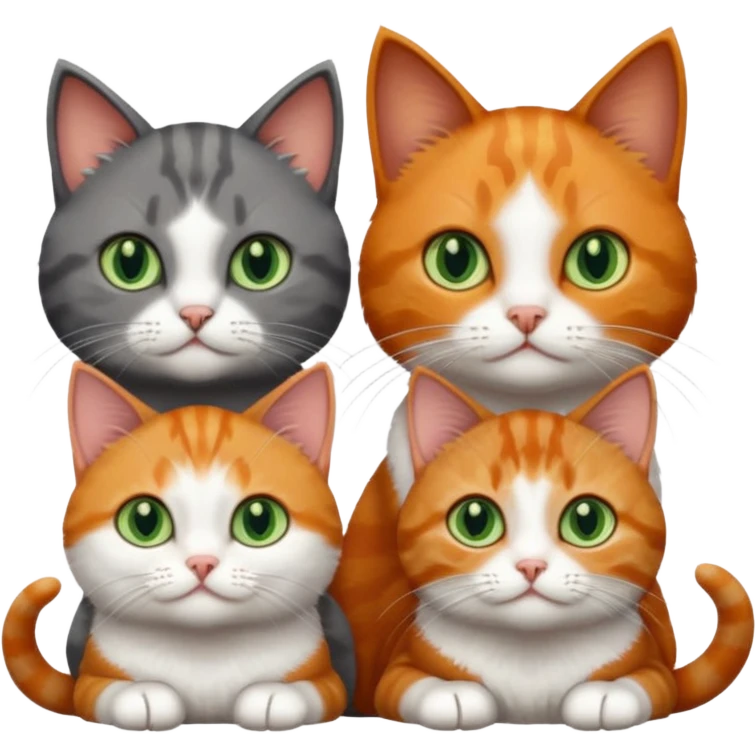 3 tiny different coloured short hair cats including a dark grey and white cat with green eyes, a ginger and white with orange eyes and a brown tabby and white with hazel eyes emoji