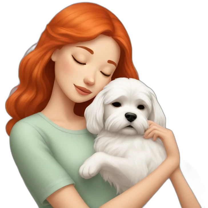 Red-haired girl with Maltese dog sleep emoji